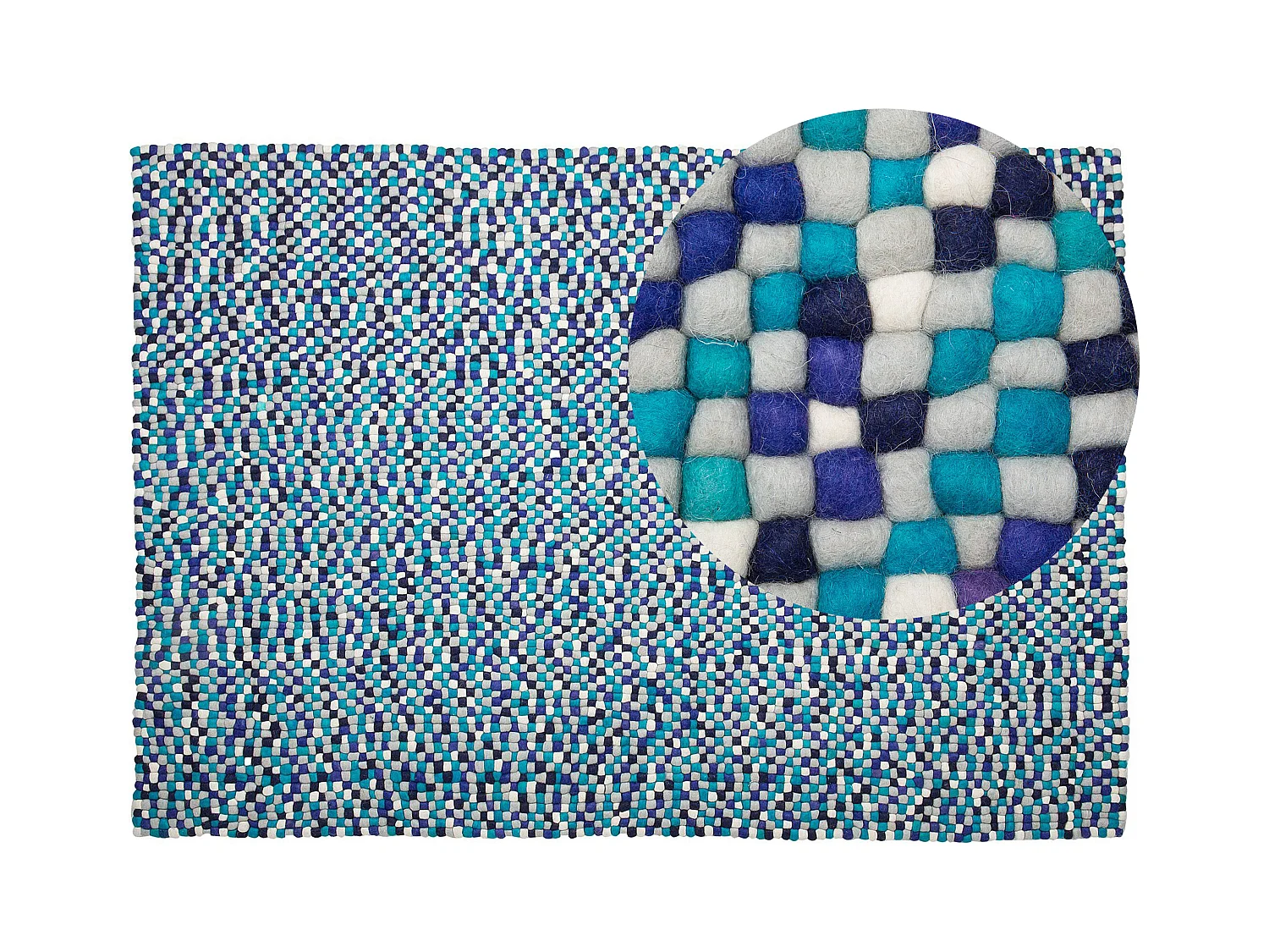 Teppich rechteckig Wollteppich Filzkugelteppich 160 x 230 cm Blau / Weiß Amdo