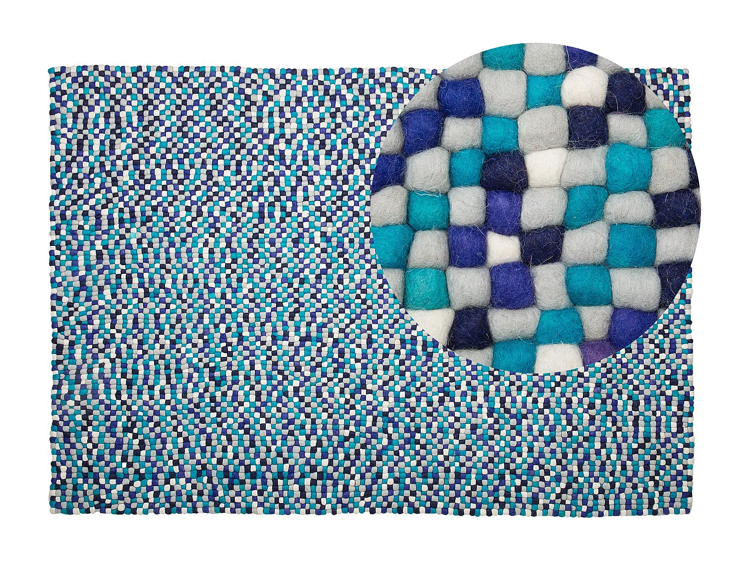 Teppich rechteckig Wollteppich Filzkugelteppich 160 x 230 cm Blau / Weiß Amdo