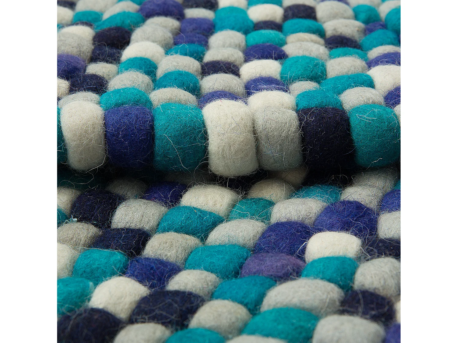 Teppich rechteckig Wollteppich Filzkugelteppich 160 x 230 cm Blau / Weiß Amdo