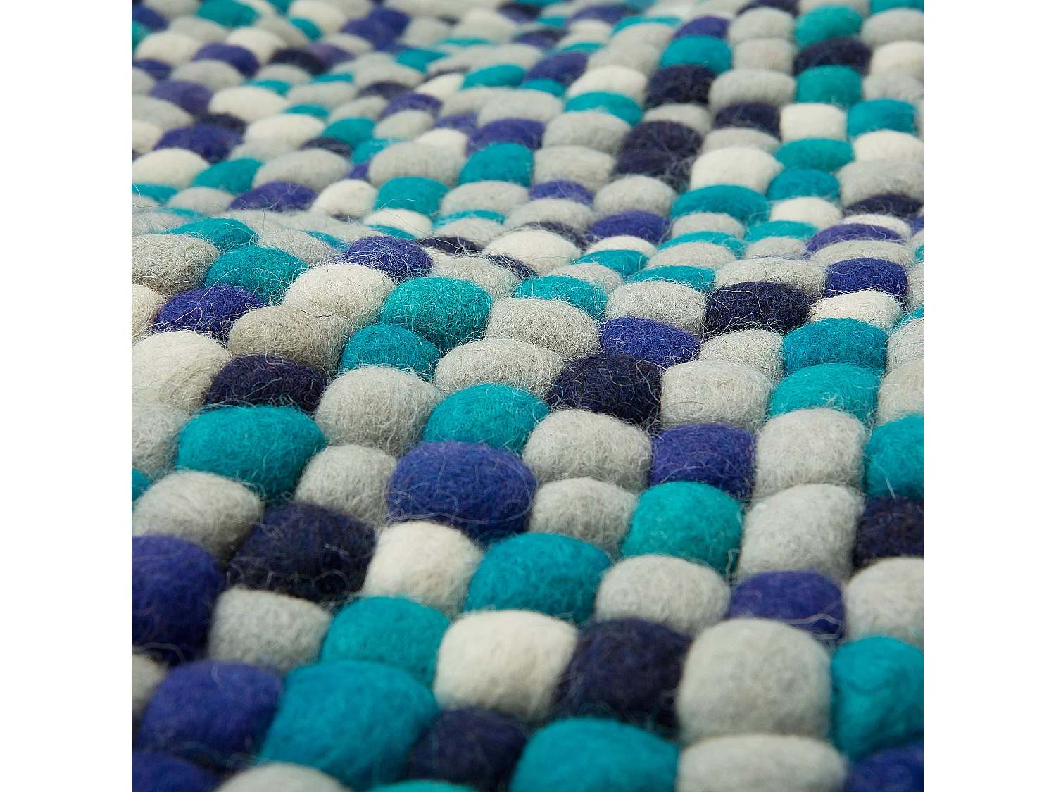 Teppich rechteckig Wollteppich Filzkugelteppich 160 x 230 cm Blau / Weiß Amdo