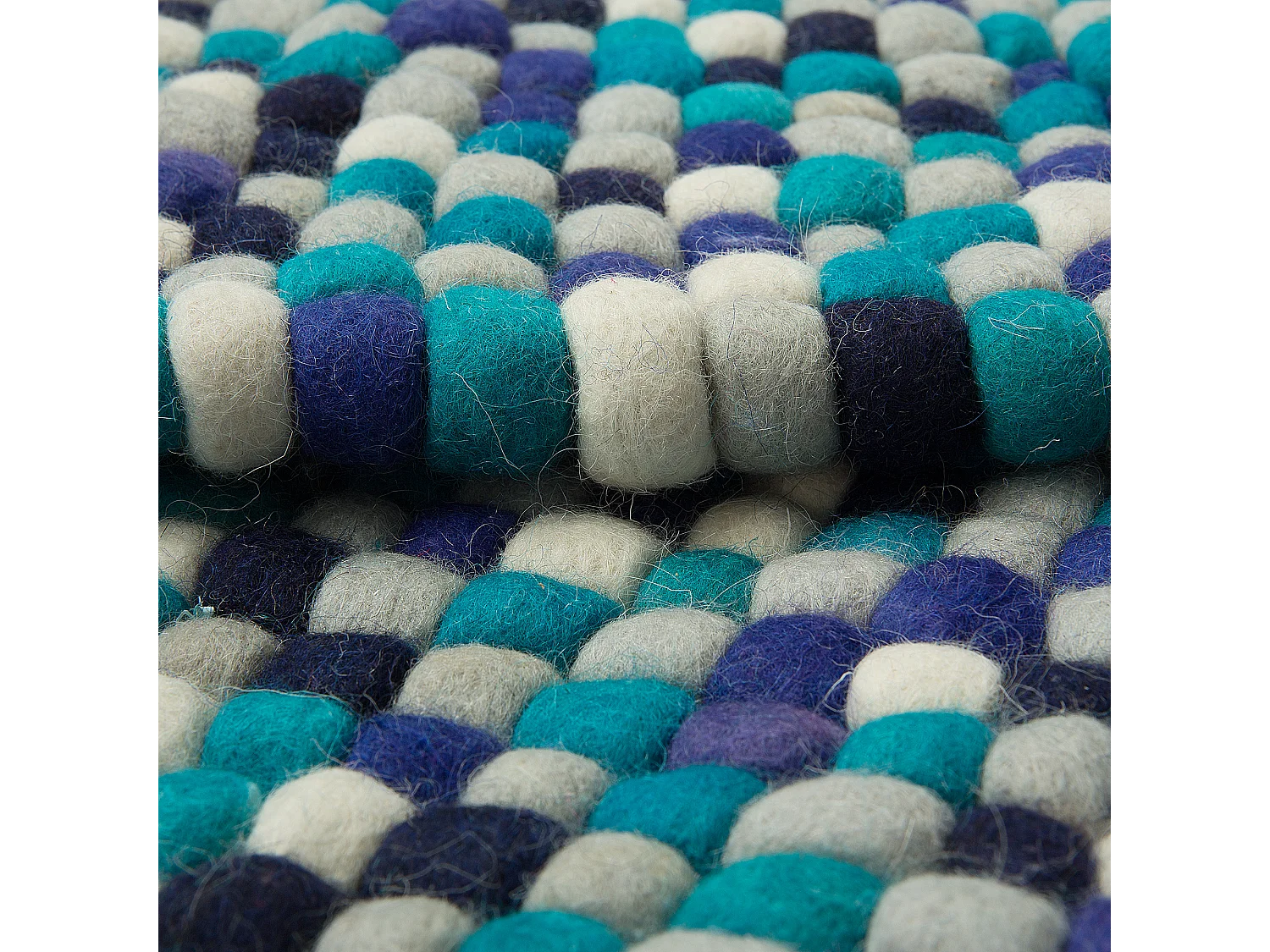 Teppich rechteckig Wollteppich Filzkugelteppich 160 x 230 cm Blau / Weiß Amdo