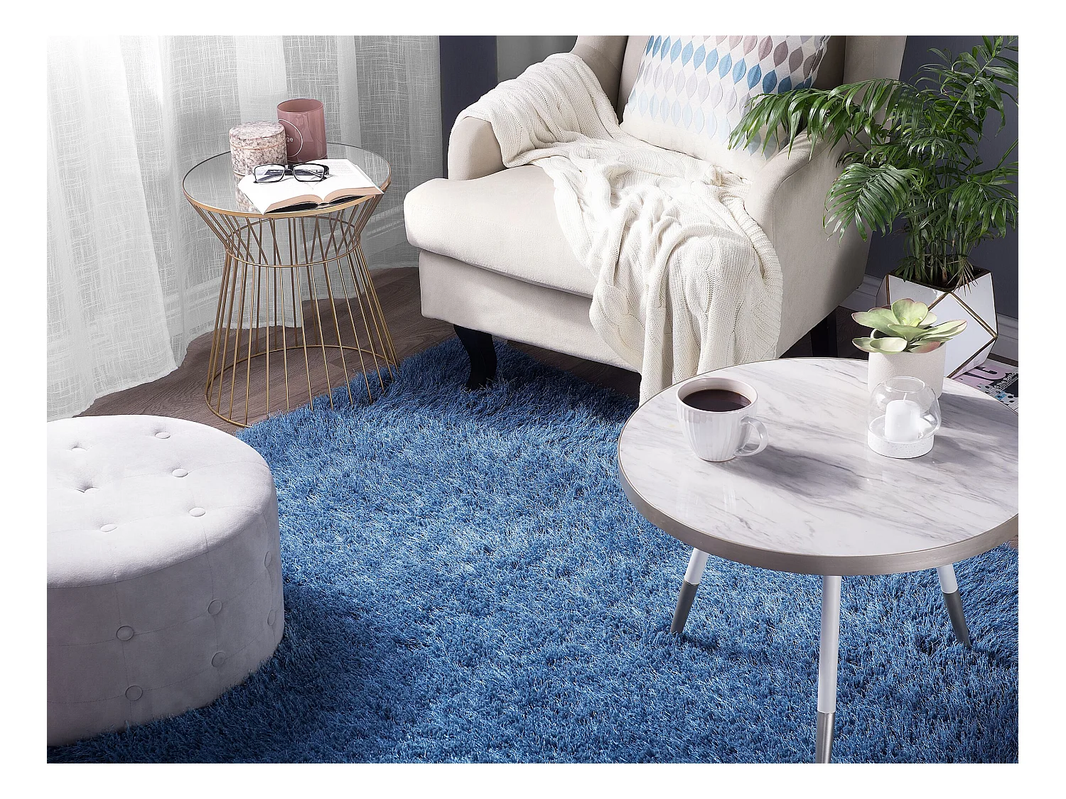 Tappeto shaggy rettangolare blu 140 x 200 cm CIDE