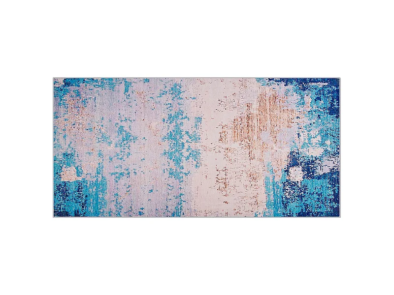 Teppich rechteckig blau Modern 80 x 150 cm Kurzflor Designteppich Inegol