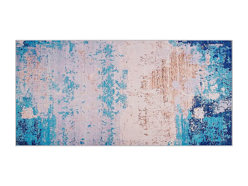 Teppich rechteckig blau Modern 80 x 150 cm Kurzflor Designteppich Inegol