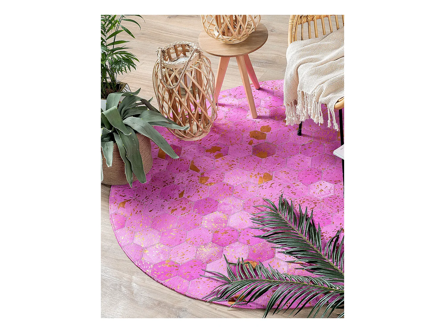 Vloerkleed ZEYTIN ø 140 cm Leer Roze