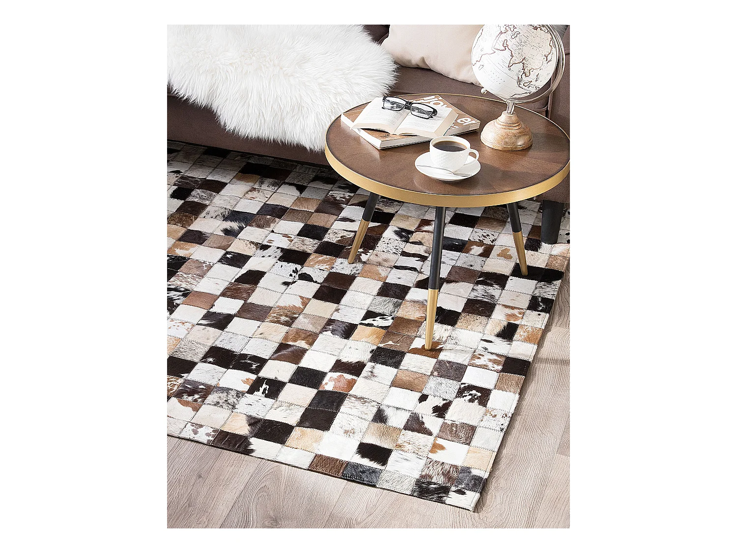 Wohnzimmer Teppich Modern Leder 160 x 230 cm weiß beige braun schwarz grau Cerli