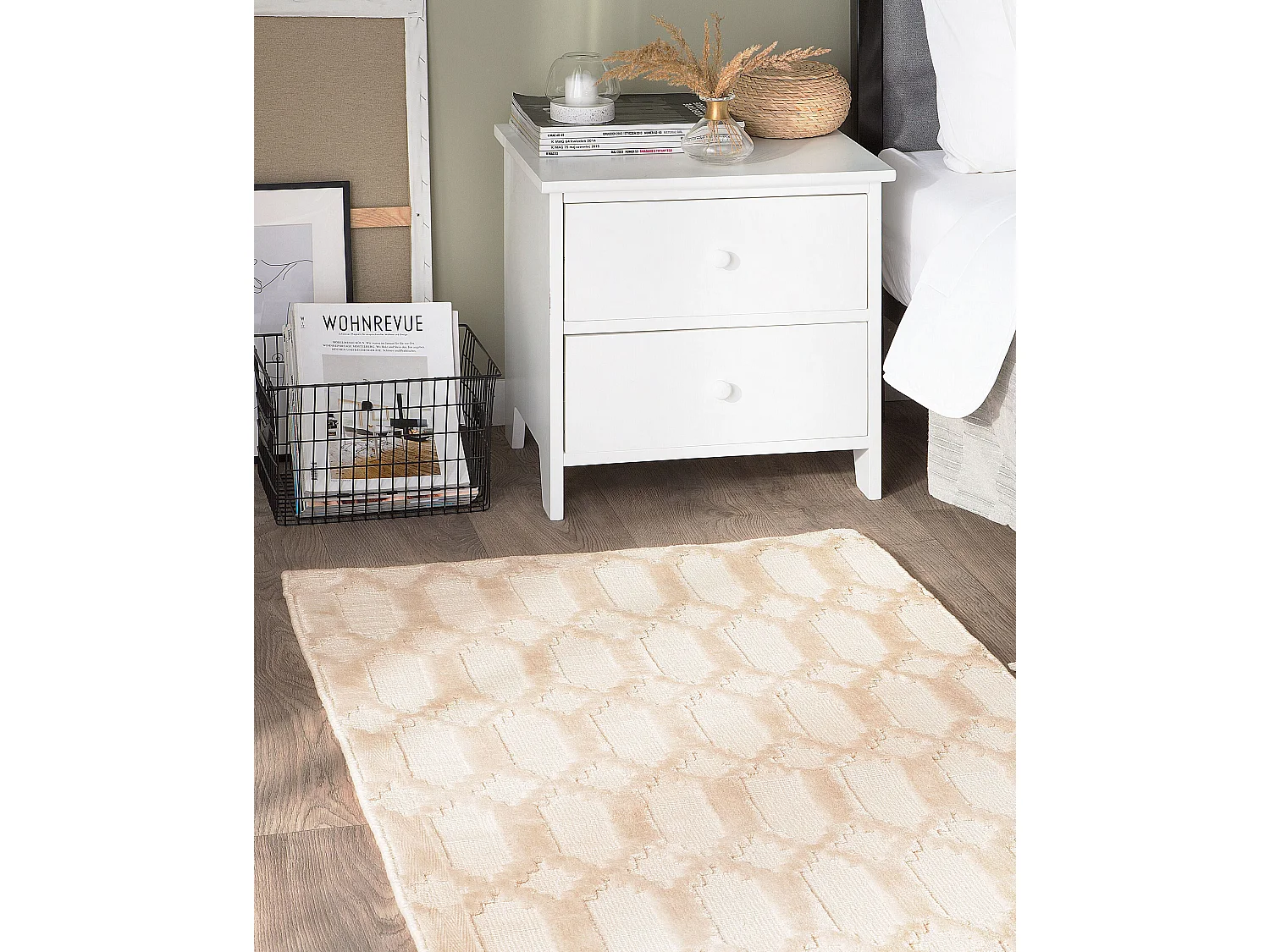 Moderner Teppich in Beige aus Viskose Rechteckig 80x150 cm geometrisches Muster