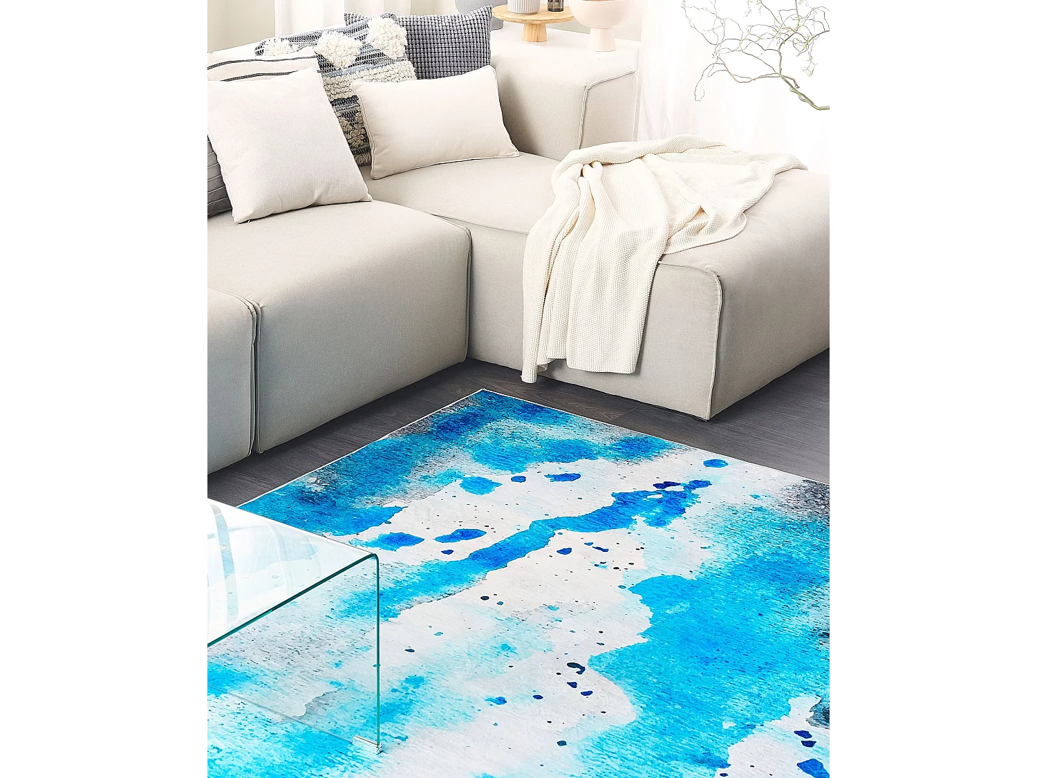 Trendiger Teppich mit abstraktem Flecken-Muster in Blau-Grau 160 x 230 cm