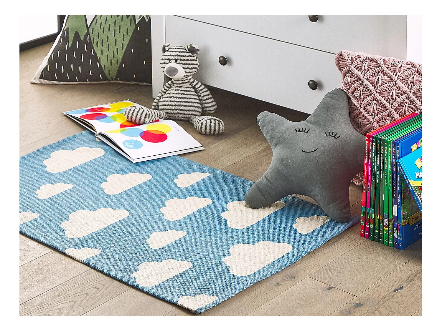 Tapis enfant GWALIJAR Bleu 60 x 90 cm Coton