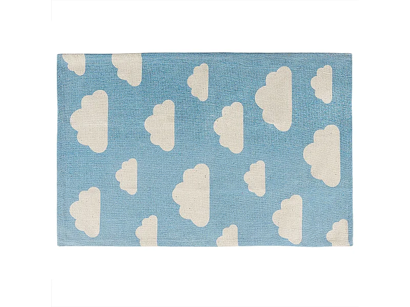 Alfombra de algodón azul motivo nubes 60 x 90 cm GWALIJAR