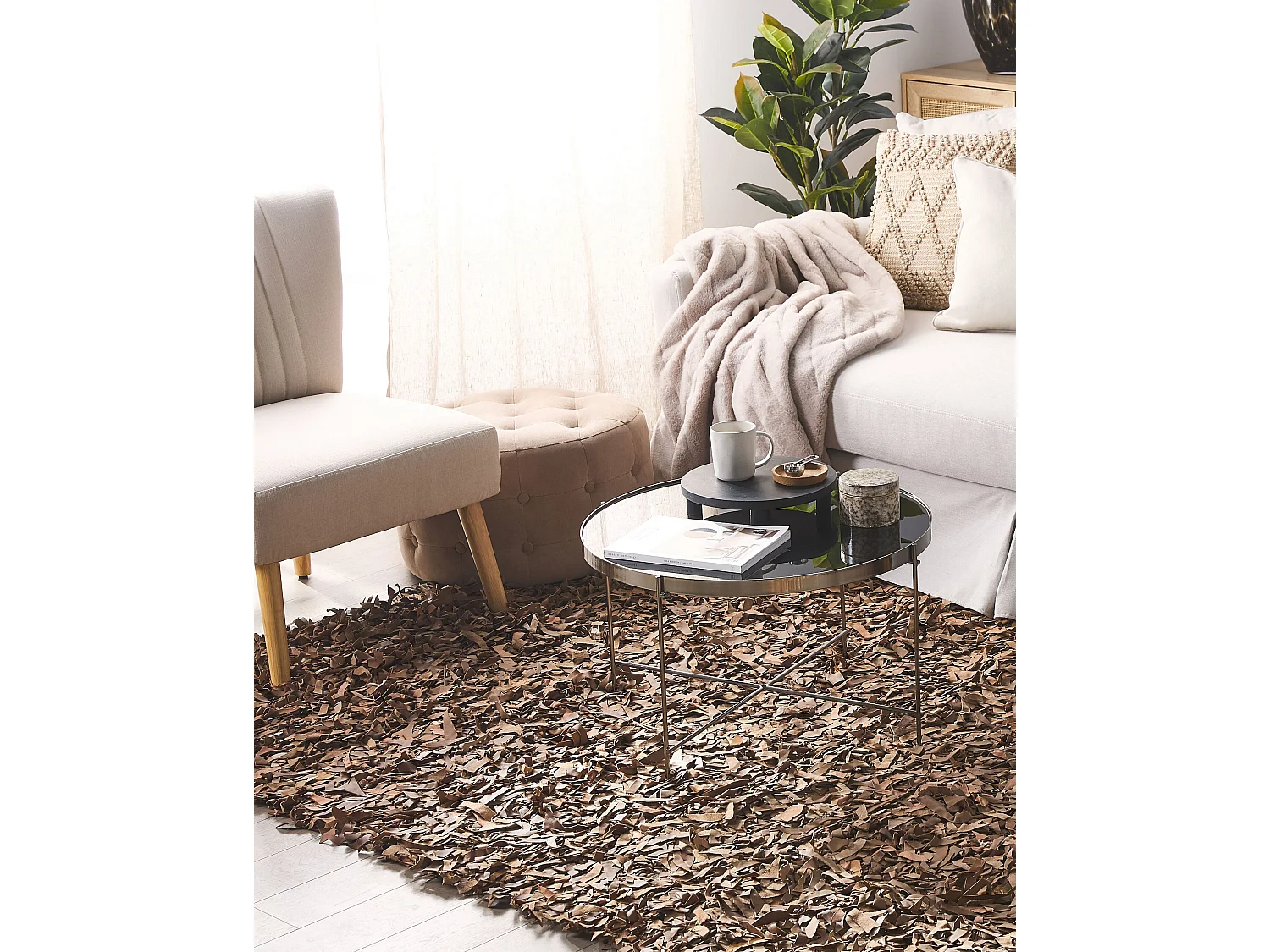 Vloerkleed MUT 140 x 200 cm Leer Zandbeige