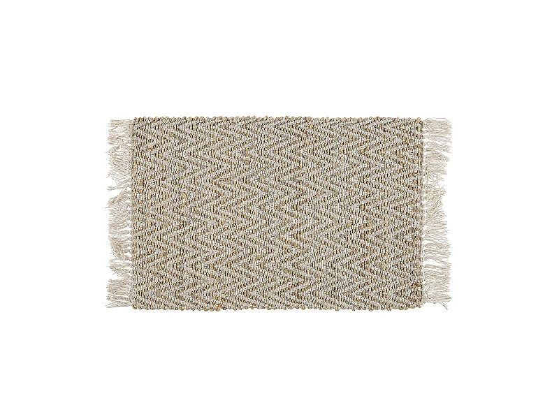 Boho Teppich Jute Baumwolle beige rechteckig 50 x 80 cm Zackenmuster zweiseitig Afrin