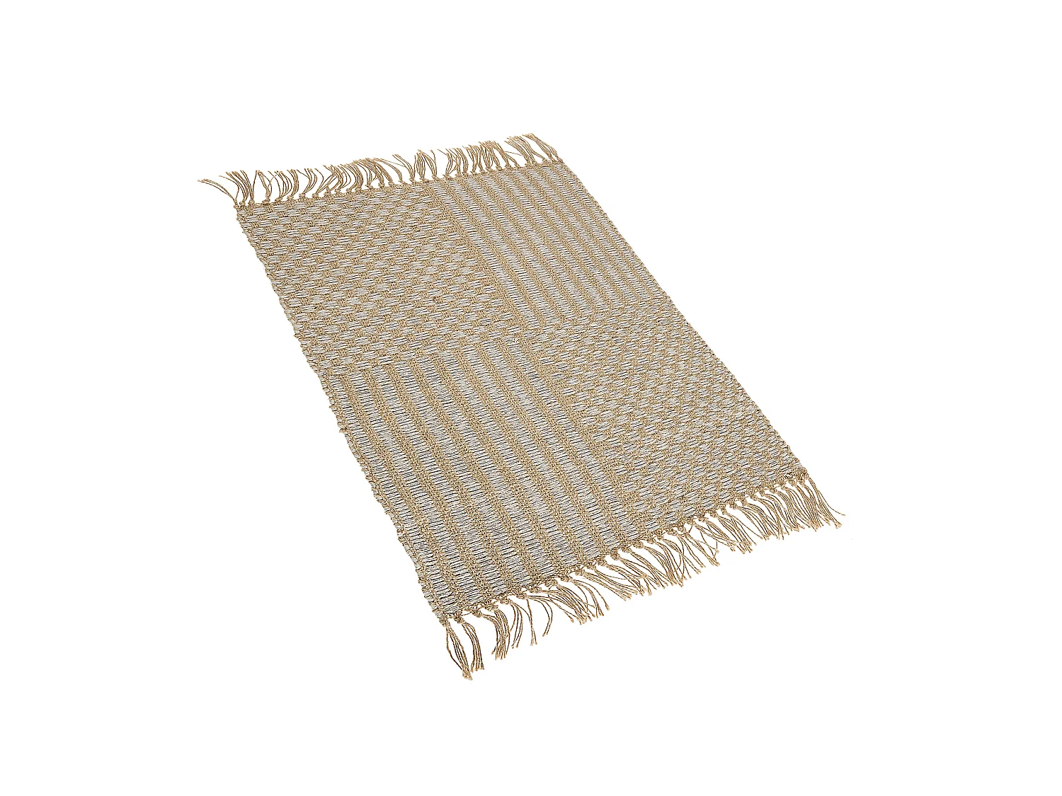 Rechteckiger Boho Teppich Jute Baumwolle mit Fransen beige 50x80 cm Adabag