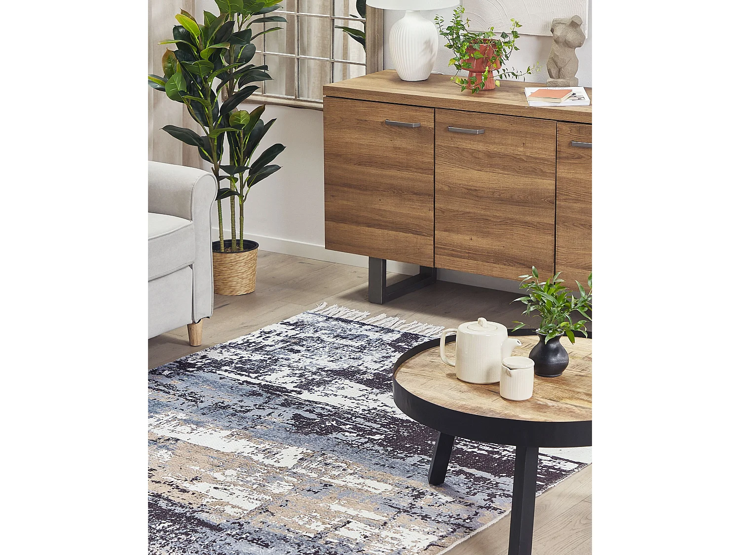 Teppich mehrfarbig 150 x 230 cm abstraktes Muster Fransen Kurzflor KONAKLI