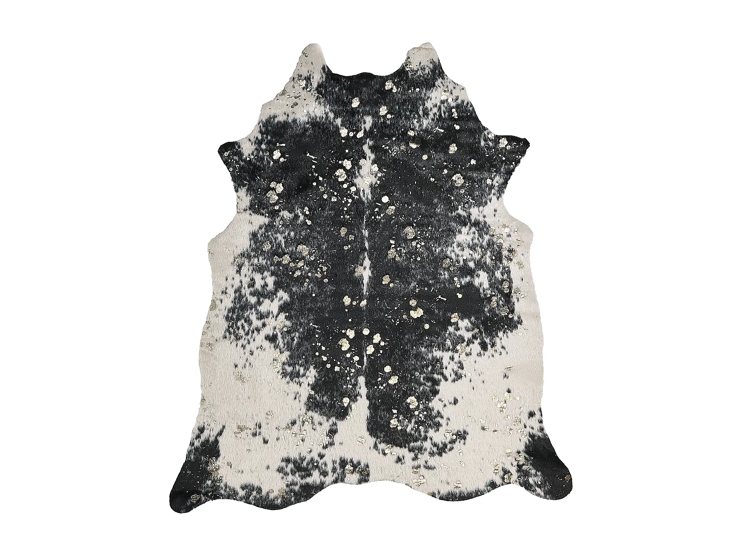 Tapete em pele sintética de vaca preta e branca e dourado 130 x 170 cm BOGONG