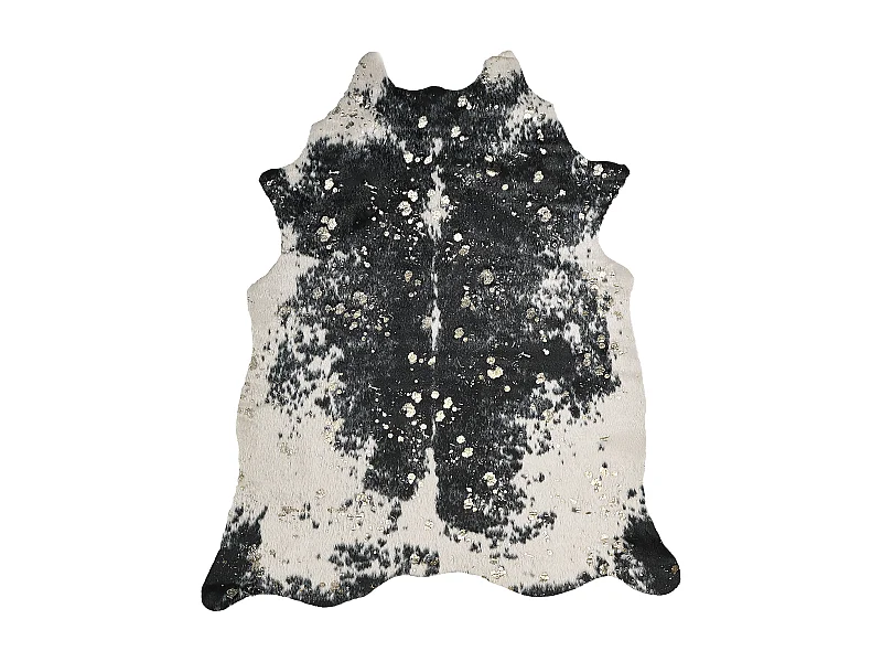 Tapete em pele sintética de vaca preta e branca e dourado 130 x 170 cm BOGONG