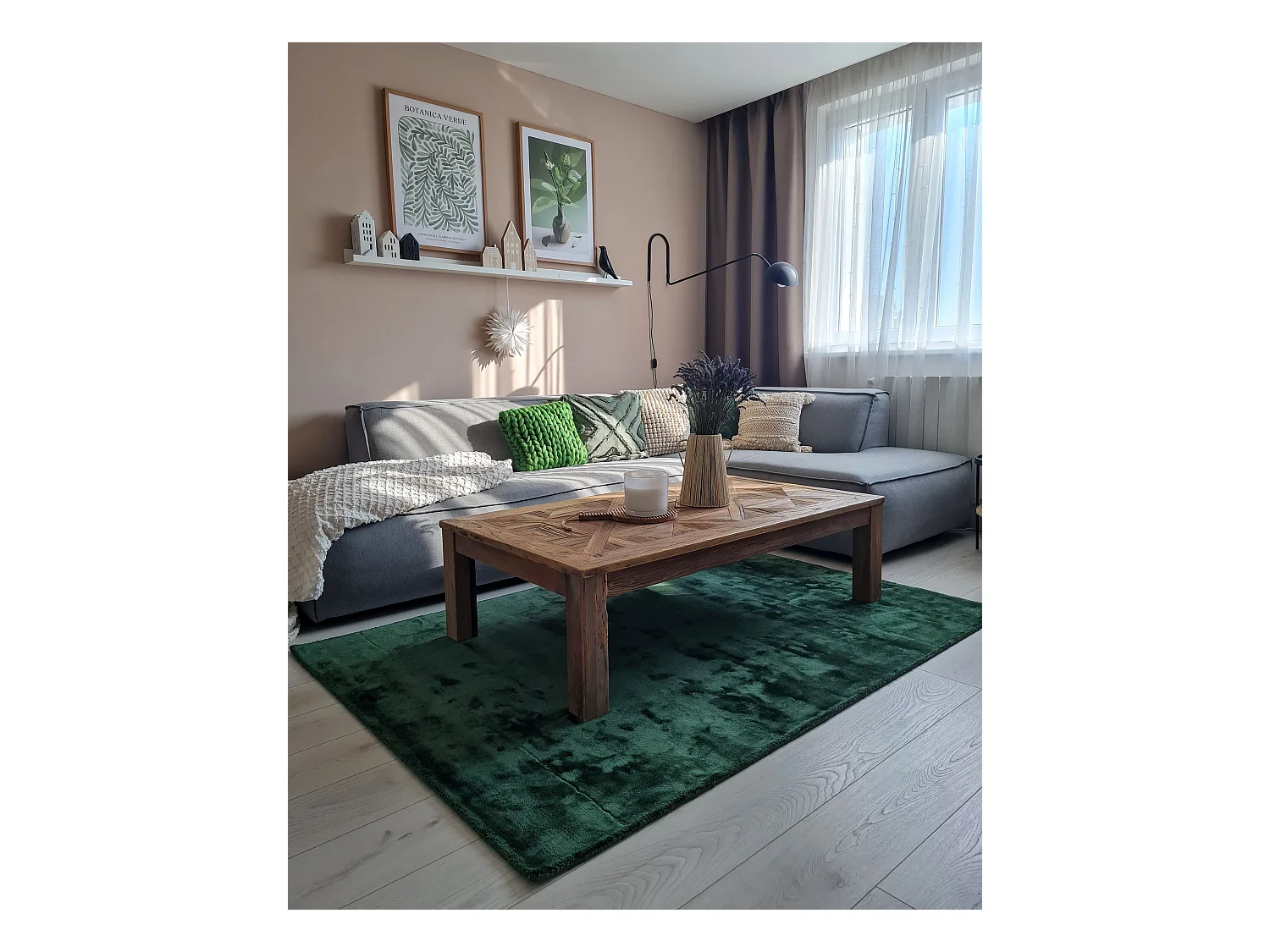 Teppich Viskose grün 160 x 230 cm einfarbig handgewebt Kurzflor Modern Gesi II