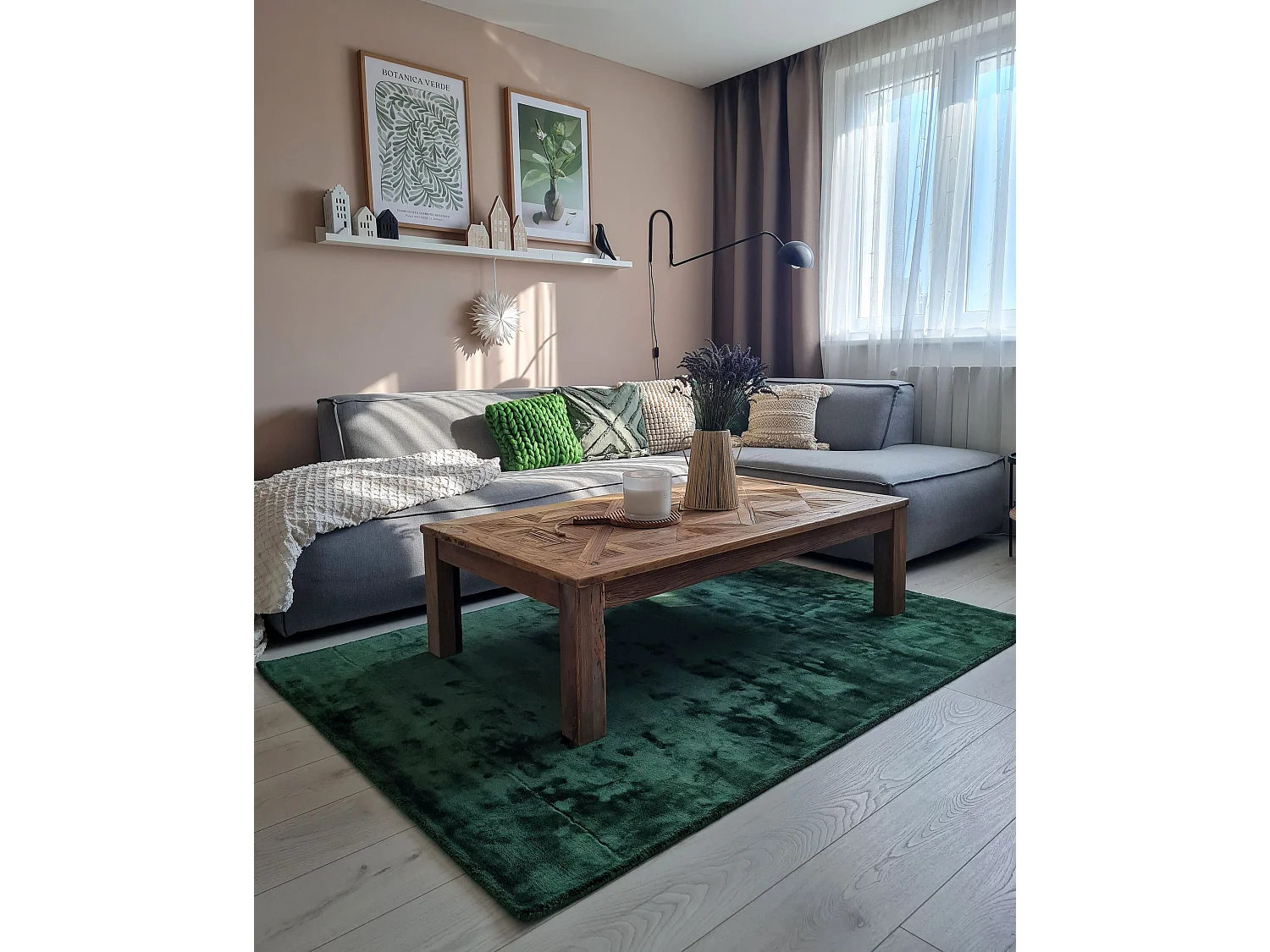 Teppich Viskose grün 160 x 230 cm einfarbig handgewebt Kurzflor Modern Gesi II