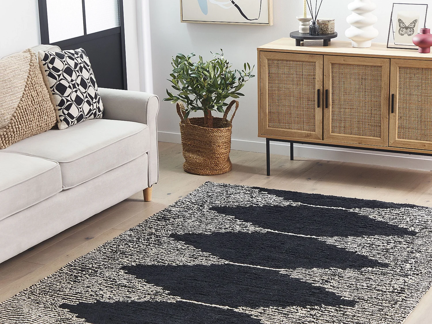Tapis en coton 160 x 230 cm noir et blanc BATHINDA