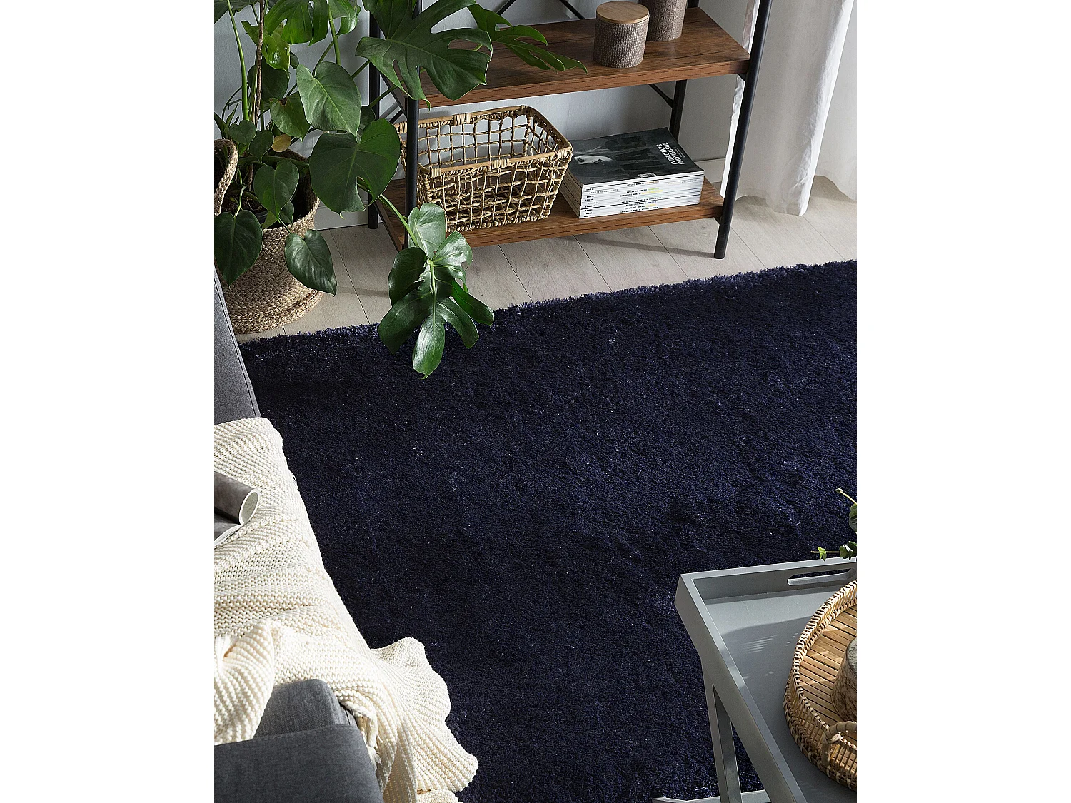 Tapis à poils longs EVREN Bleu foncé 200 x 300 cm