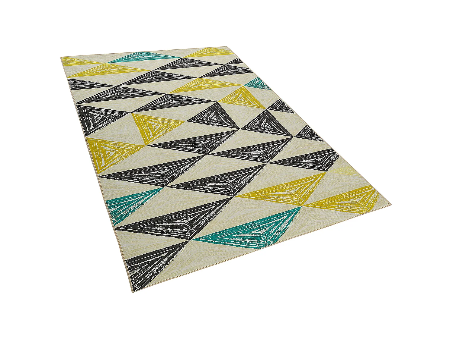 Teppich grau-gelb-mintgrün 140 x 200 cm Dreieckmuster Kurzflor KALEN