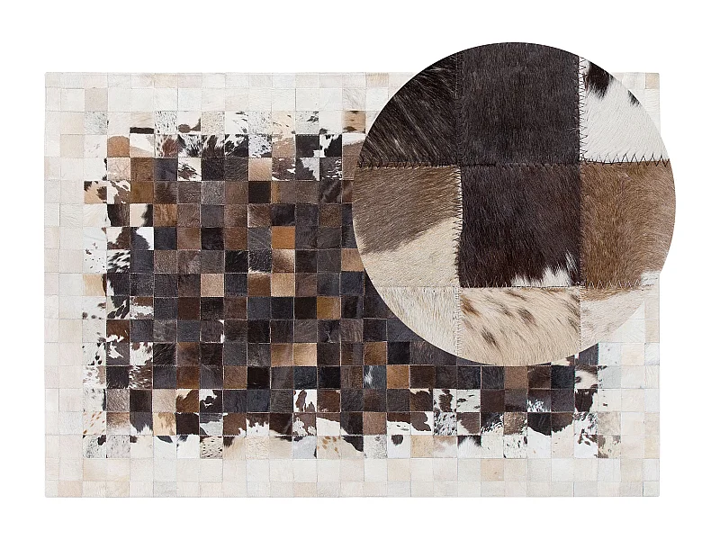 Dywan patchwork skórzany 140 x 200 cm brązowo-beżowy OKCULU