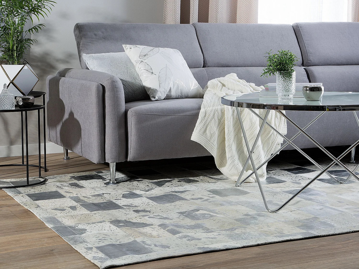 Vloerkleed YAZIR 160 x 230 cm Leer Zilver