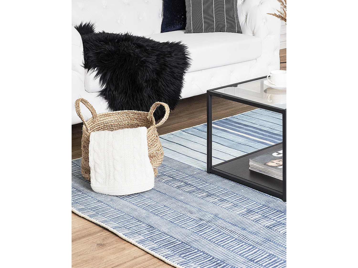 Trendy Teppich Hellblau Viskose Rechteckig 160 x 230 cm Mediterran Stil Yardere