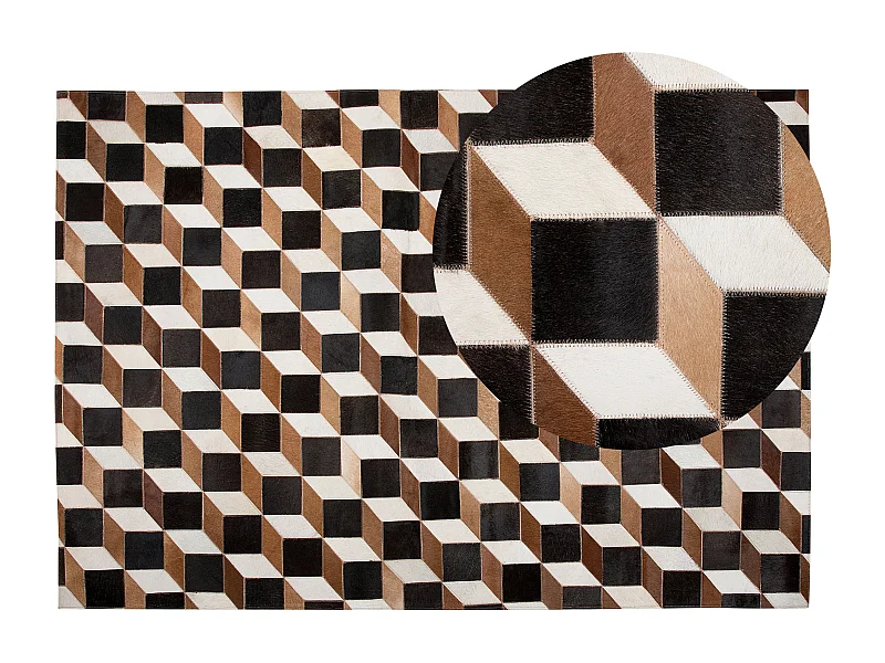 Moderner Leder-Teppich Braun mit 3D-Muster Rund 140 x 200 cm Alpkoy