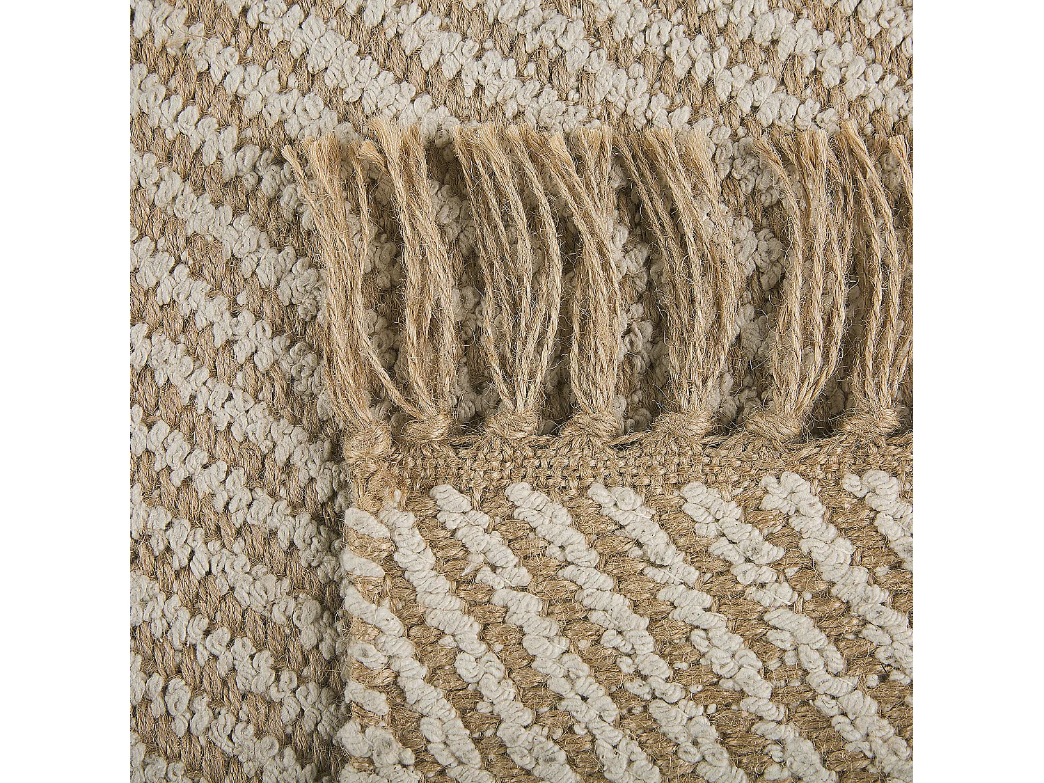 Rechteckiger Boho Teppich mit langen Fransen beige 50x80 cm Aladag