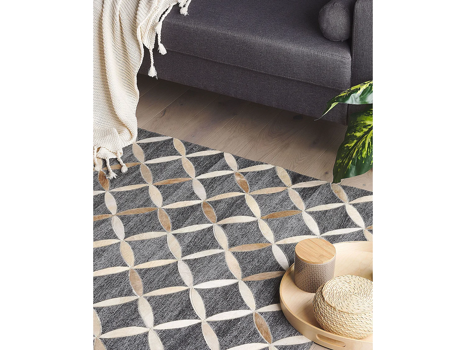 Vloerkleed GENC 140 x 200 cm Leer Donkergrijs