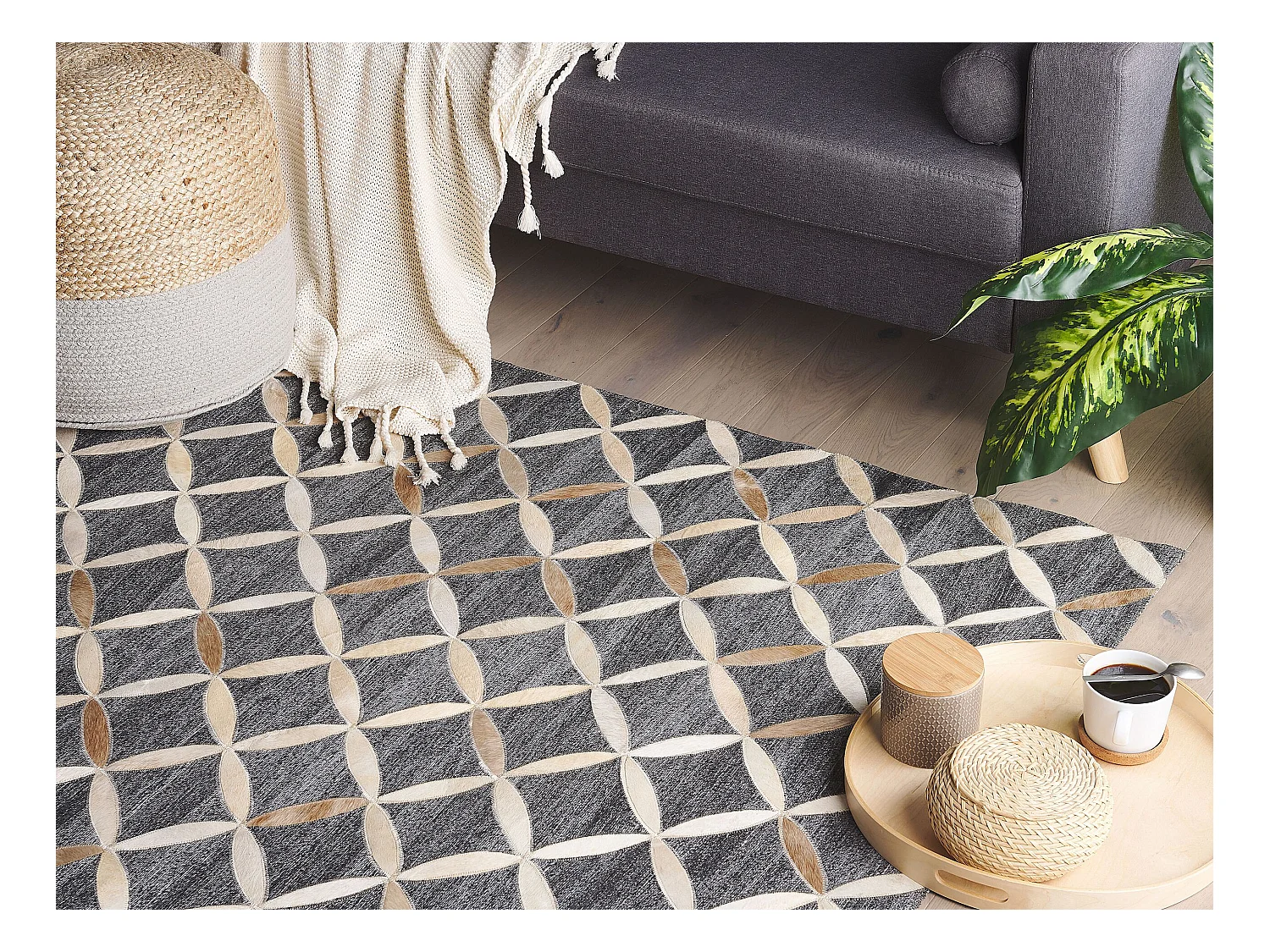 Tapis GENC Gris foncé 140 x 200 cm Cuir