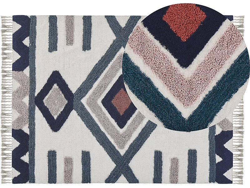 Alfombra de algodón azul oscuro/beige 140 x 200 cm KOZLU