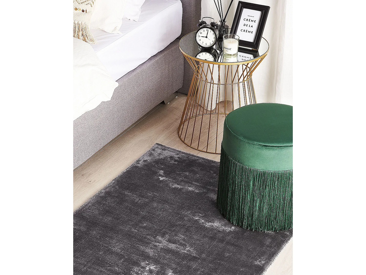 Alfombra de viscosa gris oscuro 80 x 150 cm GESI II