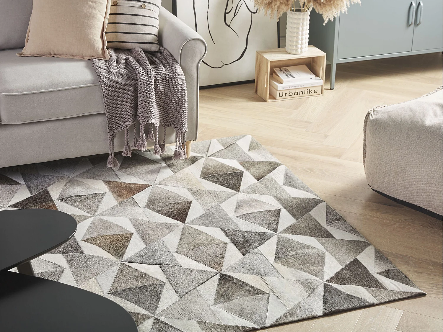 Teppich ALAKA 140 x 200 cm Echtleder Grau