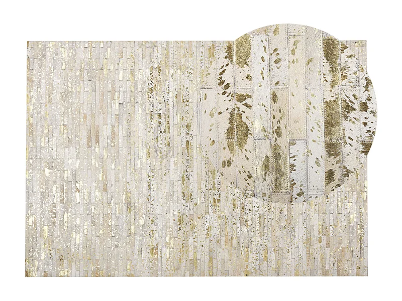 Tapis patchwork en cuir beige et doré 140 x 200 cm TOKUL
