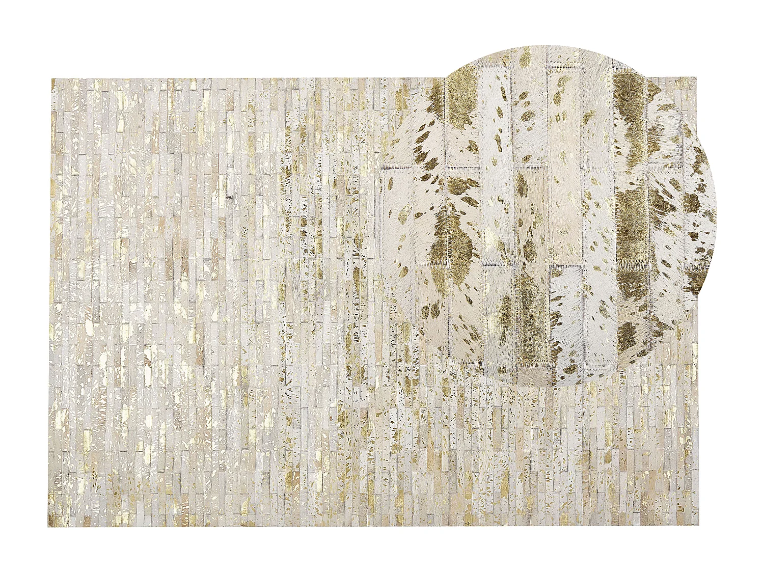 Tapis patchwork en cuir beige et doré 140 x 200 cm TOKUL