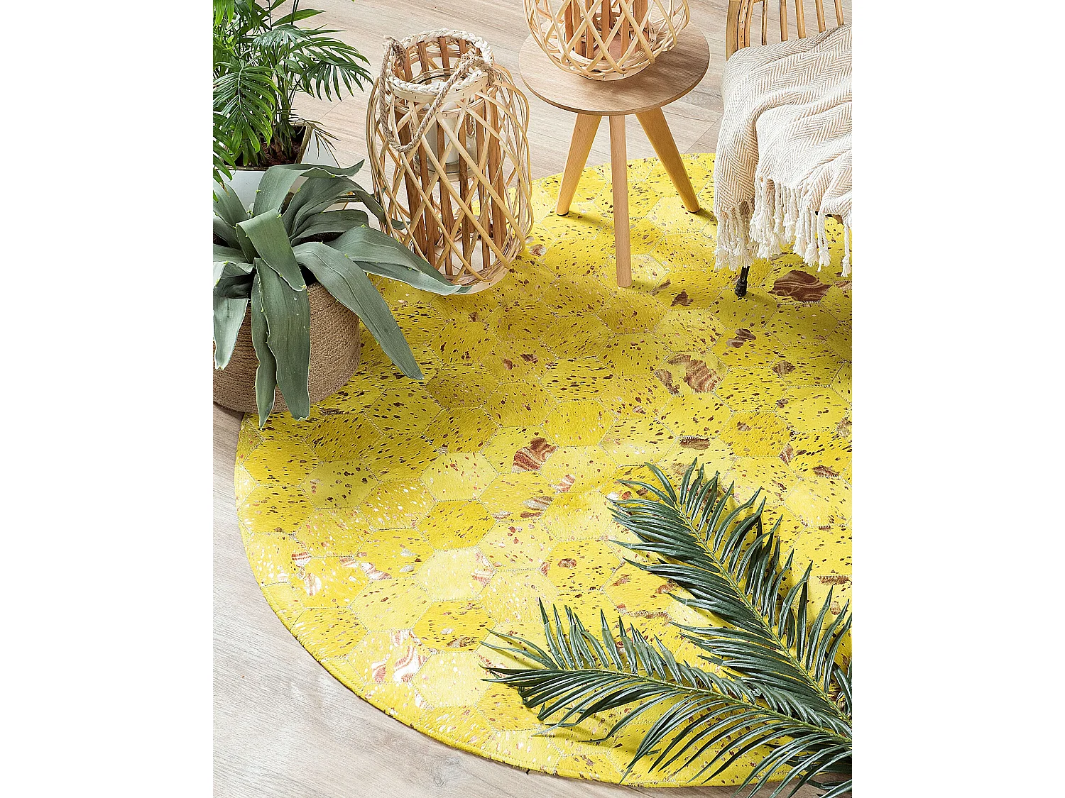 Tapis ZEYTIN Jaune ø 140 cm Cuir