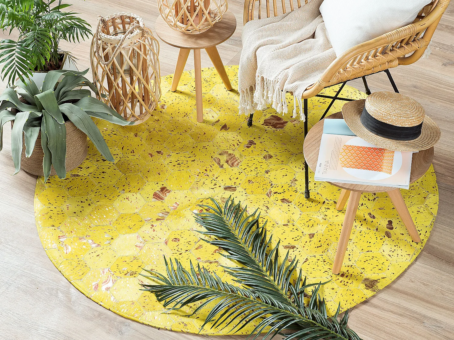 Tapis ZEYTIN ø 140 cm Cuir Jaune