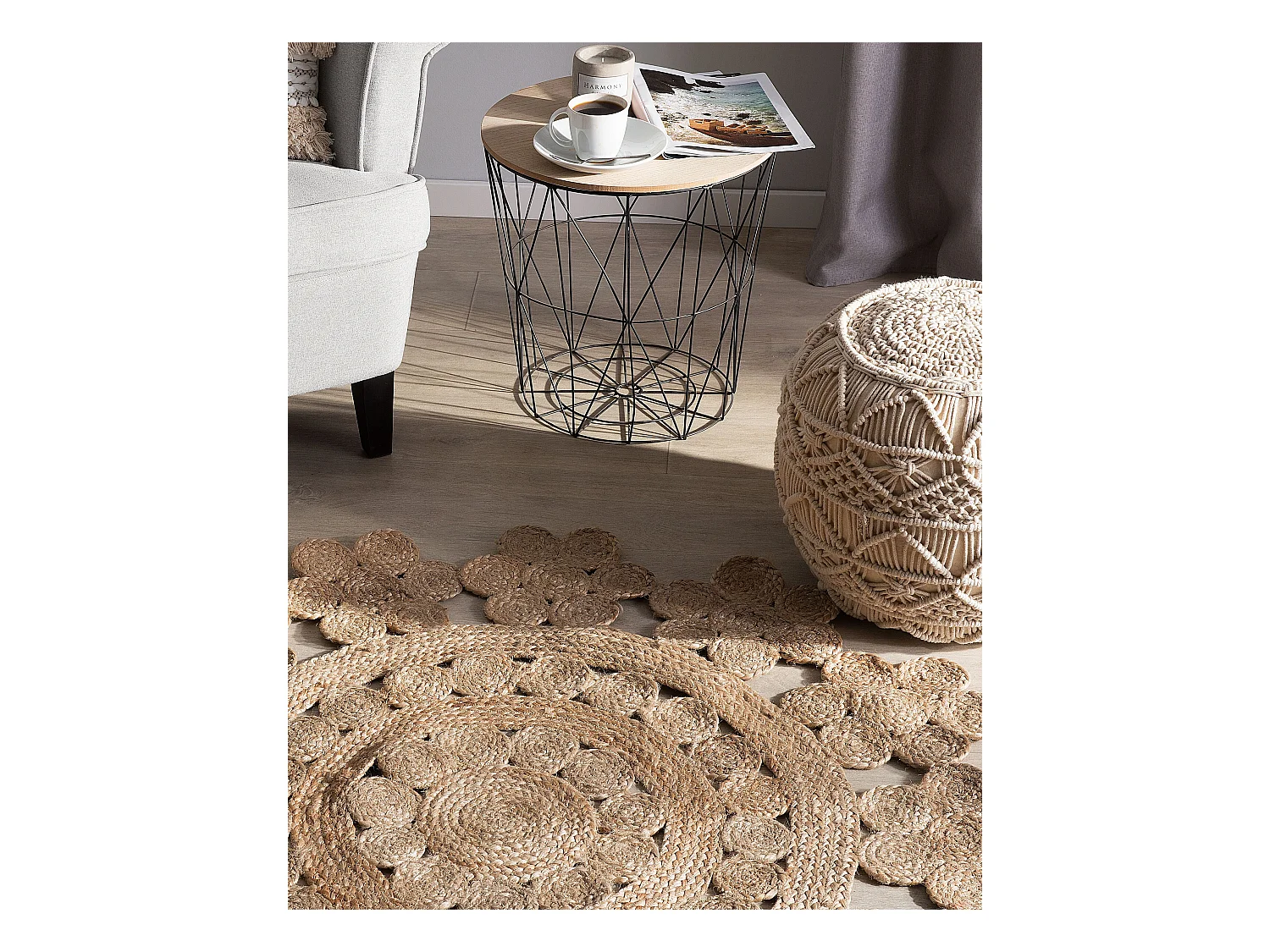 Teppich Jute beige rund ⌀ 120 cm Birecik