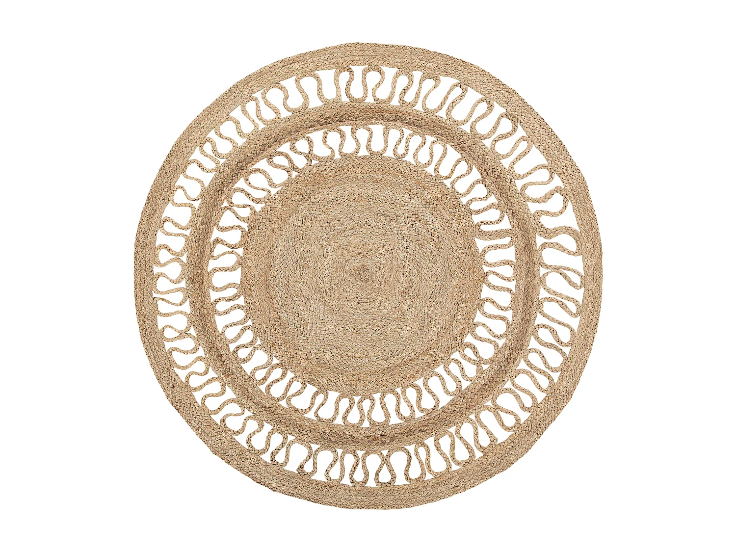 Hochwertiger Jute-Teppich beige in dekorativer Form ⌀ 120 cm Dikili