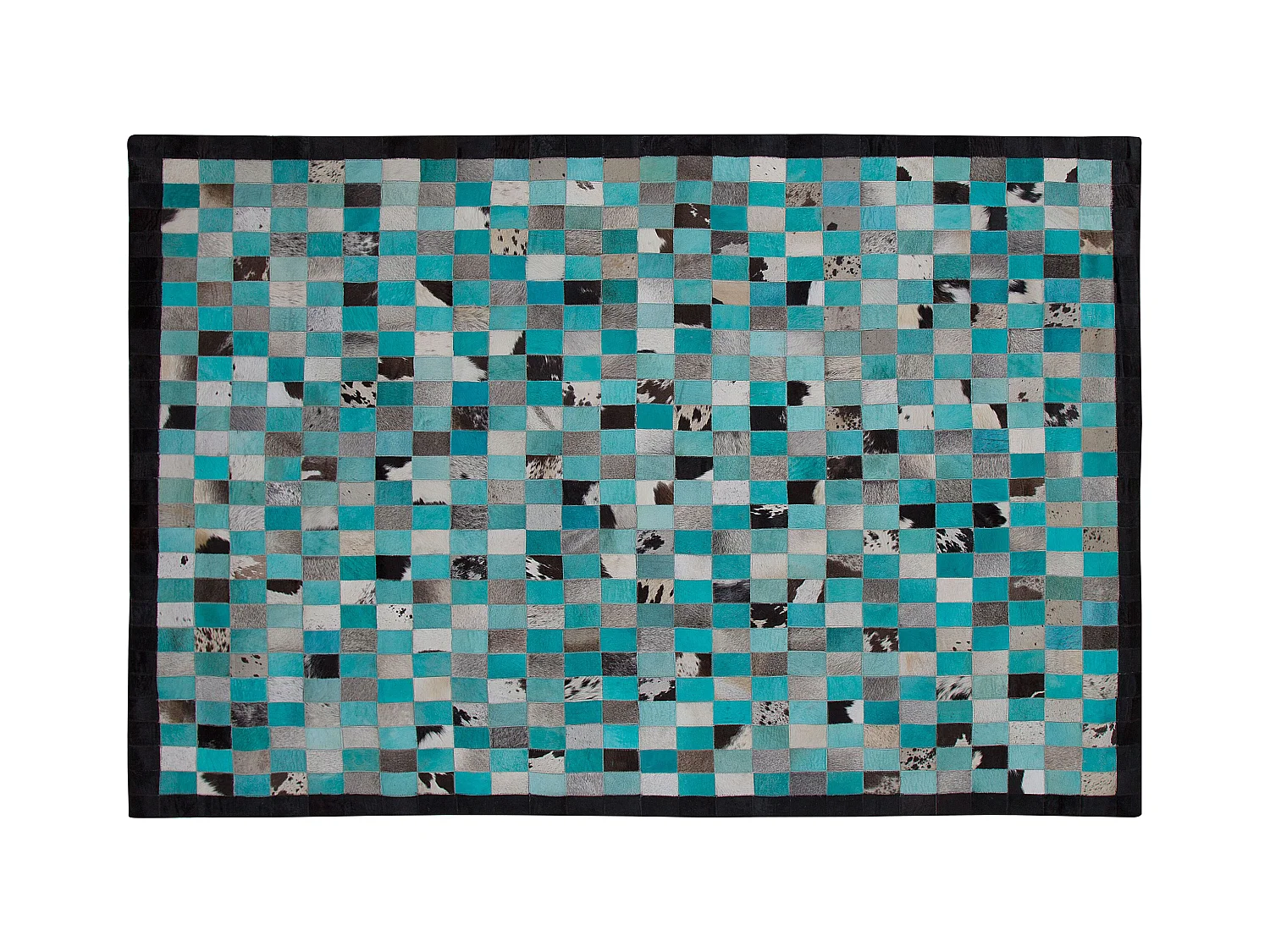 Rechteckiger Leder Teppich mit leuchtendem Muster in Türkis/Grau 140x200 cm