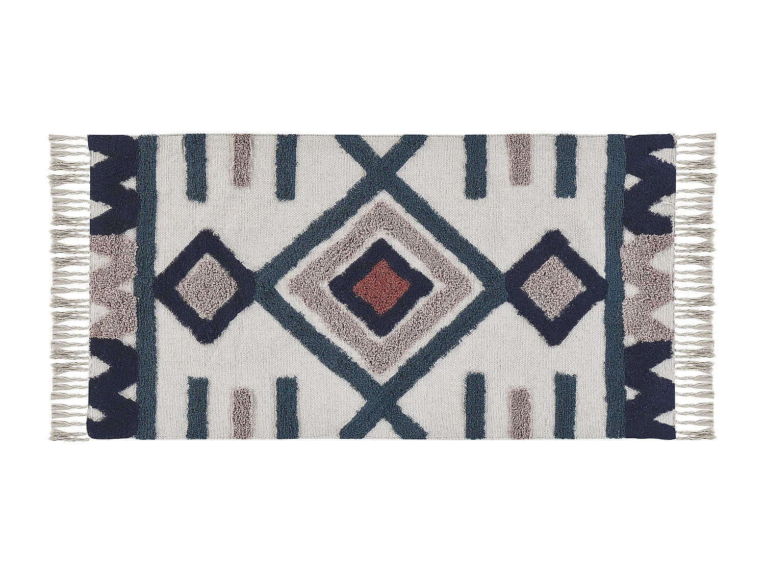 Läufer Baumwolle bunt geometrisches Muster Fransen 80 x 150 cm Skandi Kozlu