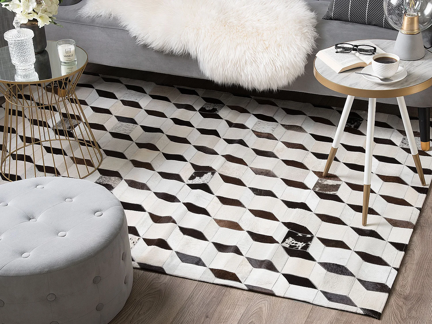 Tapis ALPKOY 140 x 200 cm Cuir Blanc