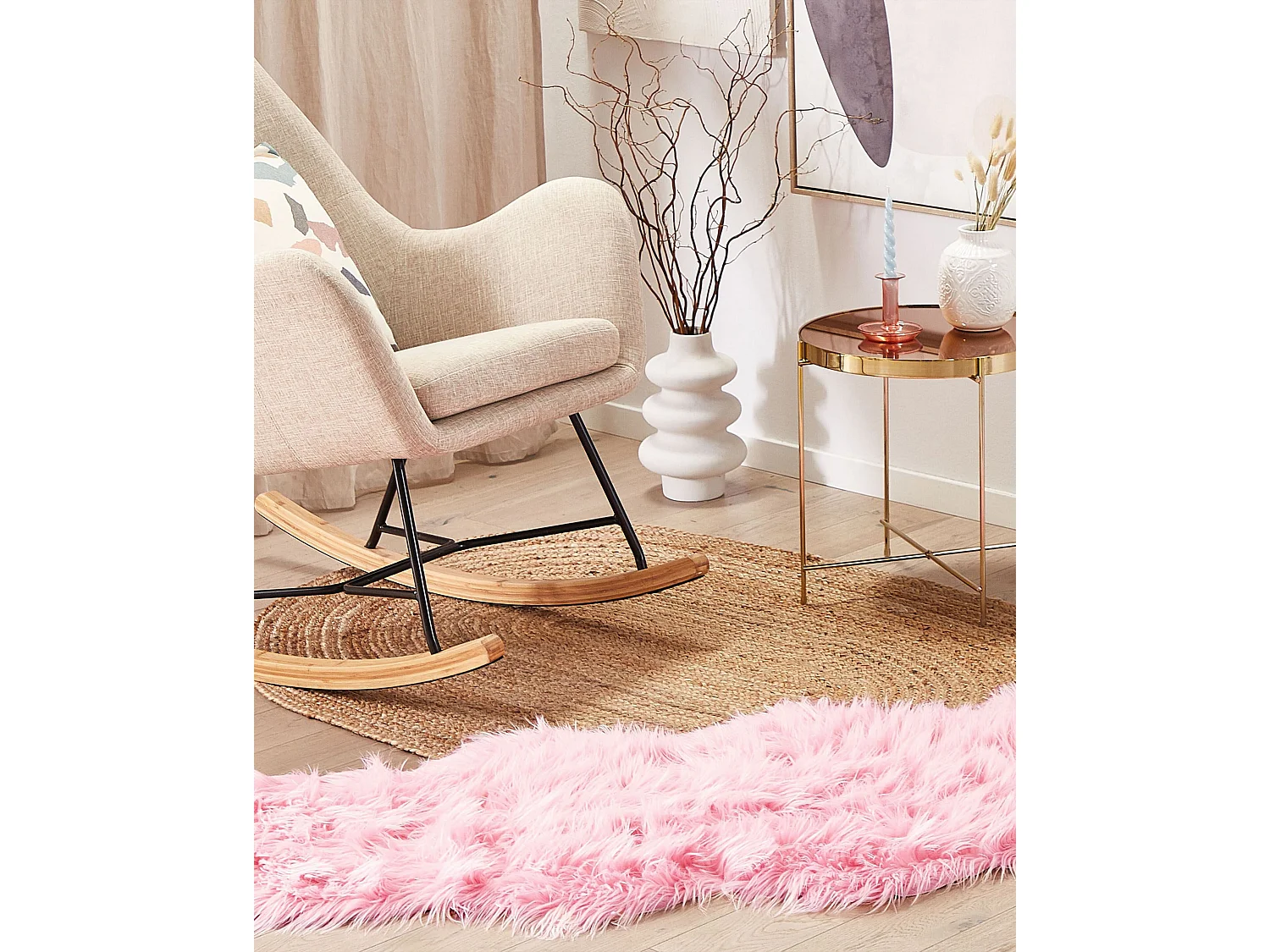 Tapis en fausse fourrure MAMUNGARI Rose 60 x 180 cm