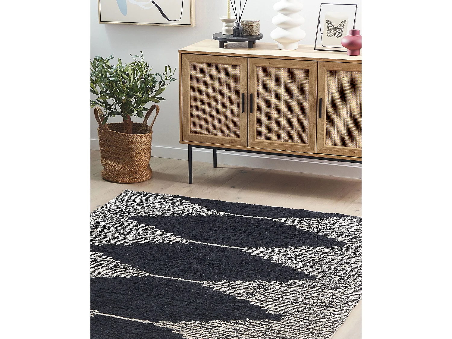 Tapis BATHINDA Noir/blanc 140 x 200 cm Coton