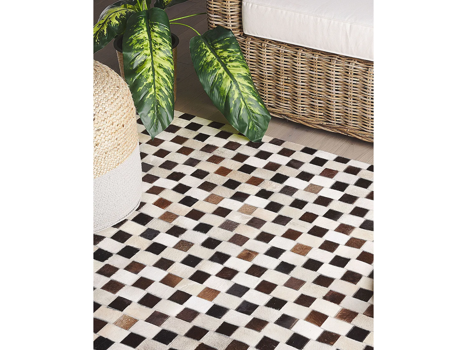 Rechteckiger Teppich aus Kuhfell braun/beige Patchwork 160x230 cm Kayabey