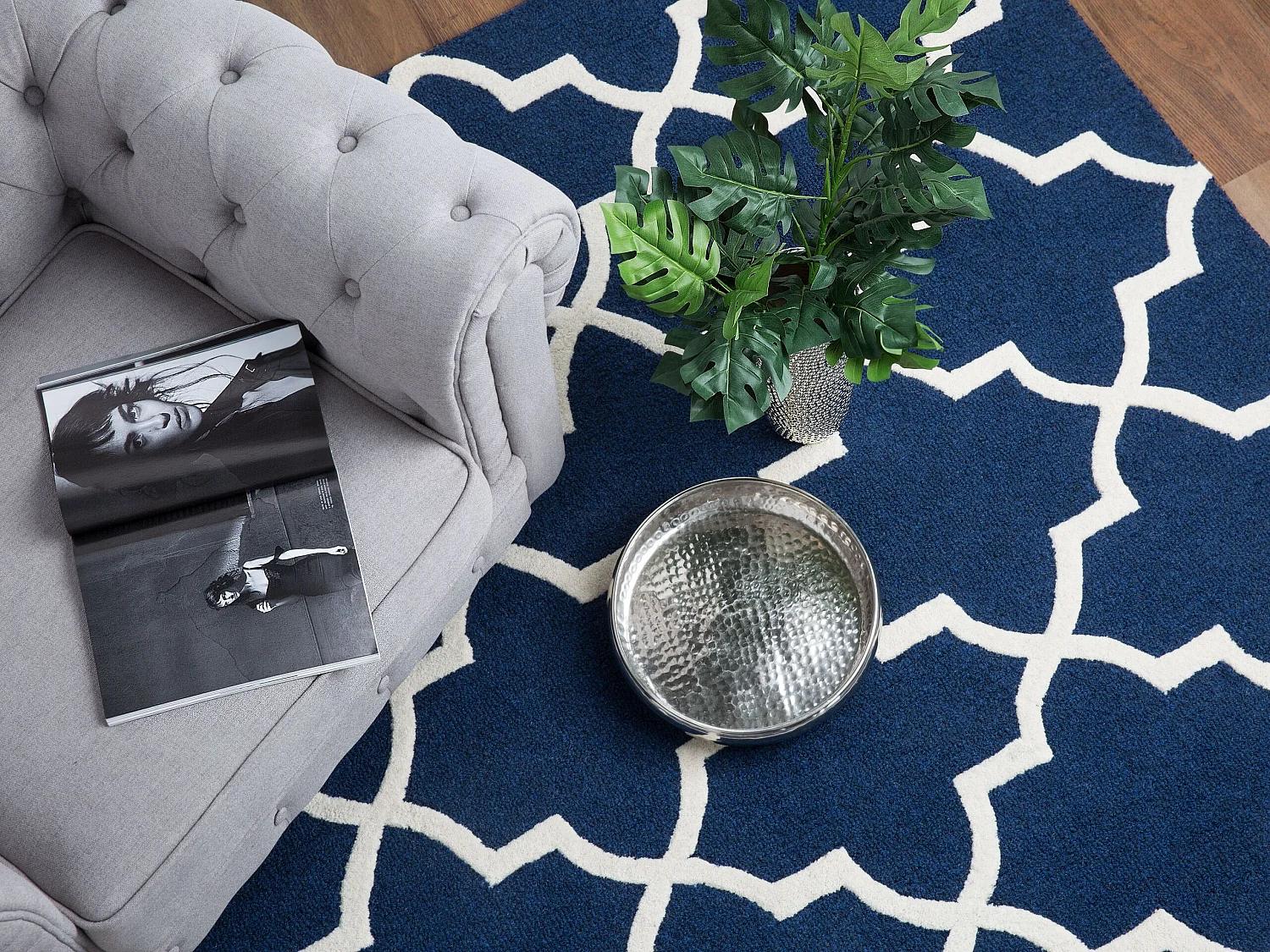 Tapis bleu en laine et en coton 80 x 150 cm SILVAN