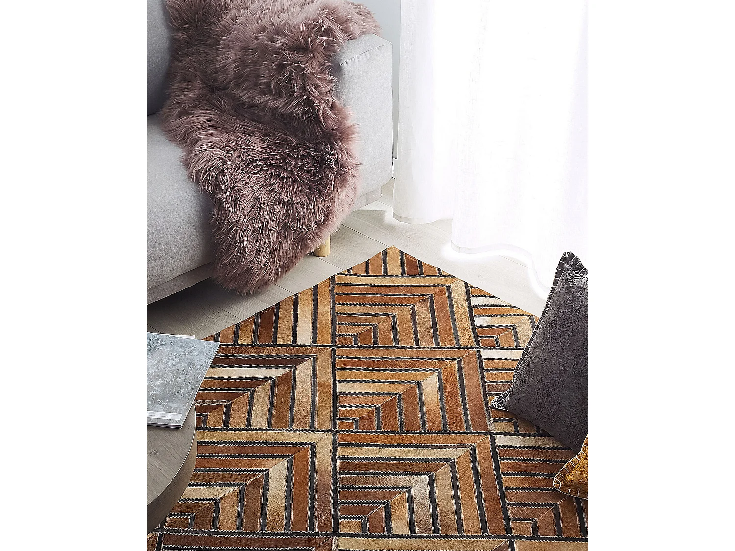 Vloerkleed TEKIR 140 x 200 cm Leer Bruin