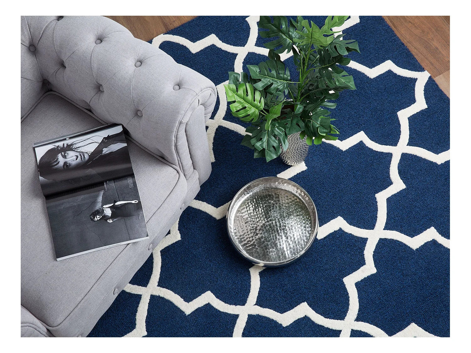 Tappeto rettangolare in cotone blu 160x230 cm SILVAN